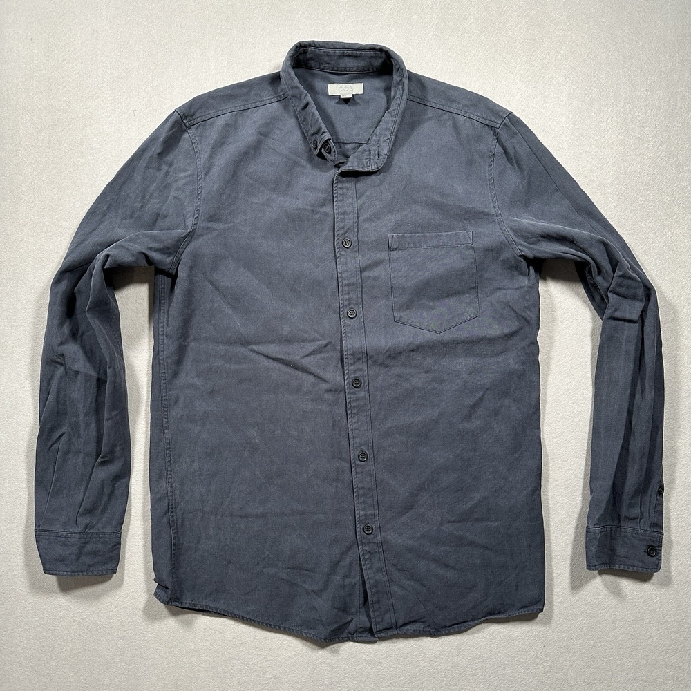 COS Button Down Shirt Mens Small Grey Cotton Twill Long Sleeve Chest Pocket‎